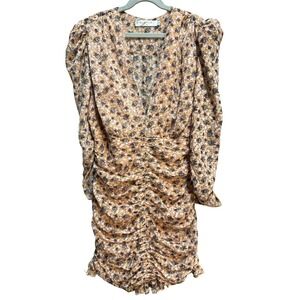 Elenza Floral Ruched Mini Dress Long Sleeve Lined Large Romantic Glam Chic